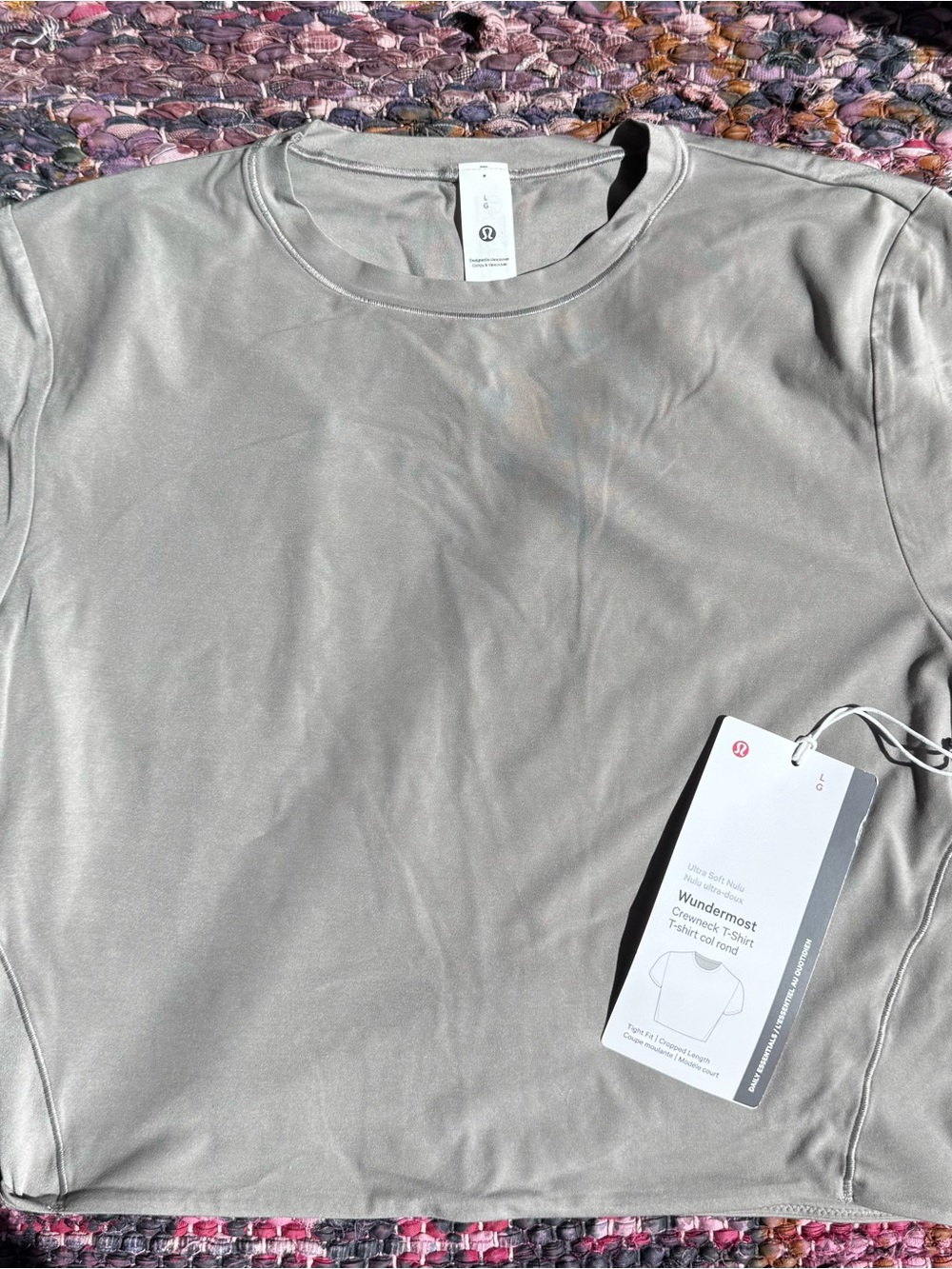 NWT Lululemon Wundermost Ultra-Soft Nulu Crewneck Crop in Warm Ash Grey LARGE